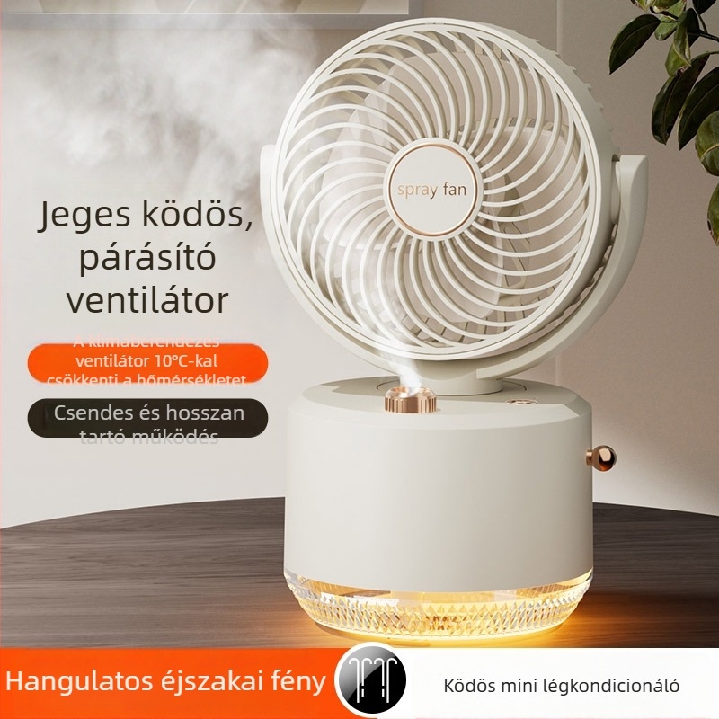 Kis hordozható permetező ventilátor iroda számára, asztali ventilátor USB-tápellátás, beépített akkumulátor, 3 sebesség, hűtés és párásítás