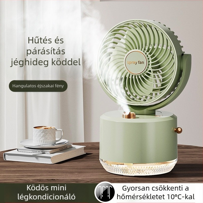 Kis hordozható permetező ventilátor iroda számára, asztali ventilátor USB-tápellátás, beépített akkumulátor, 3 sebesség, hűtés és párásítás