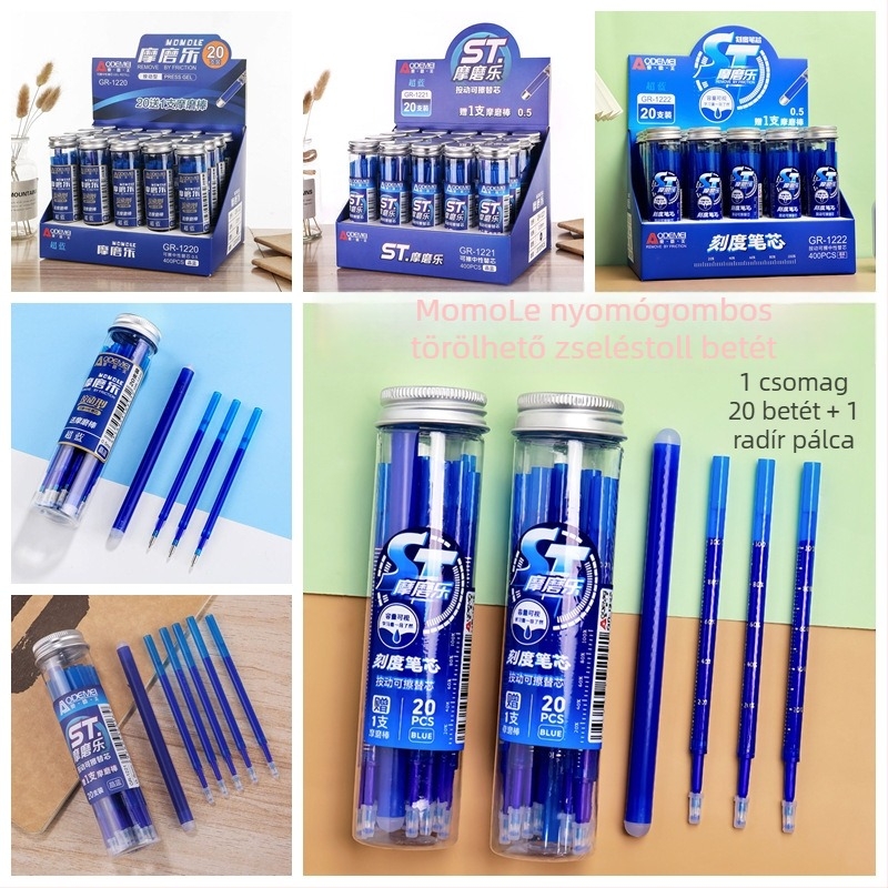 Odami 20 darab gél toll töltőanyag, toló-eraszív mechanizmushoz, 0,5 mm – Crystal Blue és Carbon Black