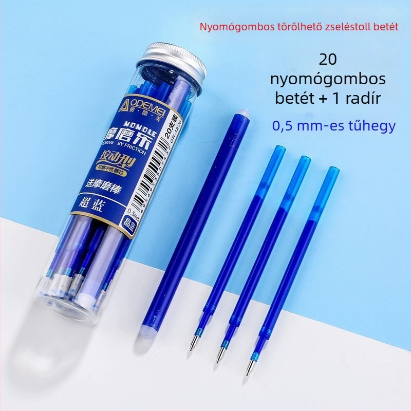 Odami 20 darab gél toll töltőanyag, toló-eraszív mechanizmushoz, 0,5 mm – Crystal Blue és Carbon Black