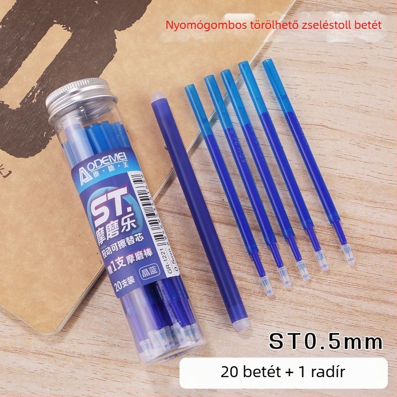 Odami 20 darab gél toll töltőanyag, toló-eraszív mechanizmushoz, 0,5 mm – Crystal Blue és Carbon Black