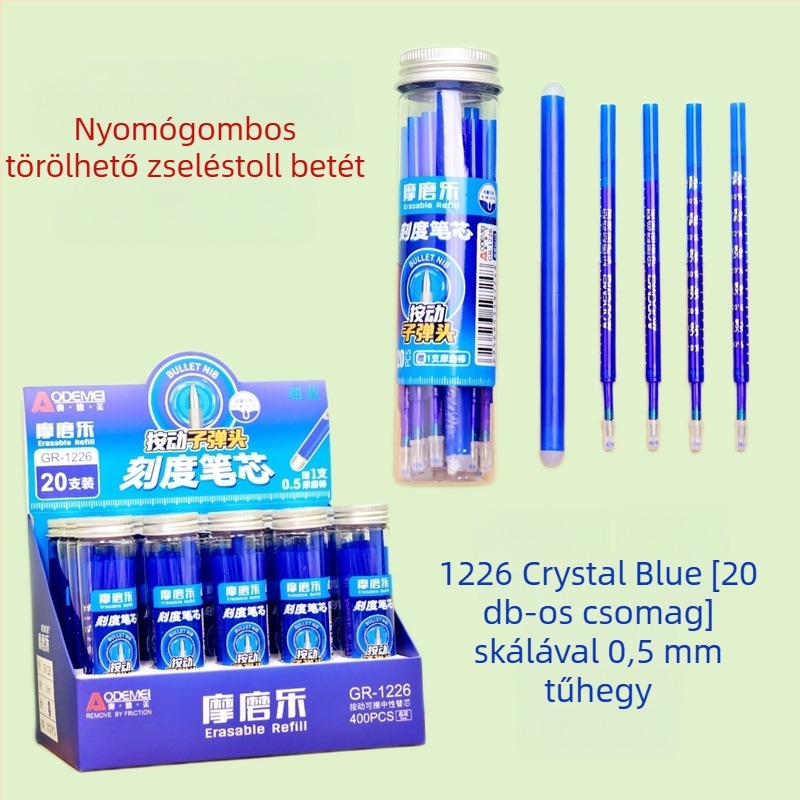 Odami 20 darab gél toll töltőanyag, toló-eraszív mechanizmushoz, 0,5 mm – Crystal Blue és Carbon Black