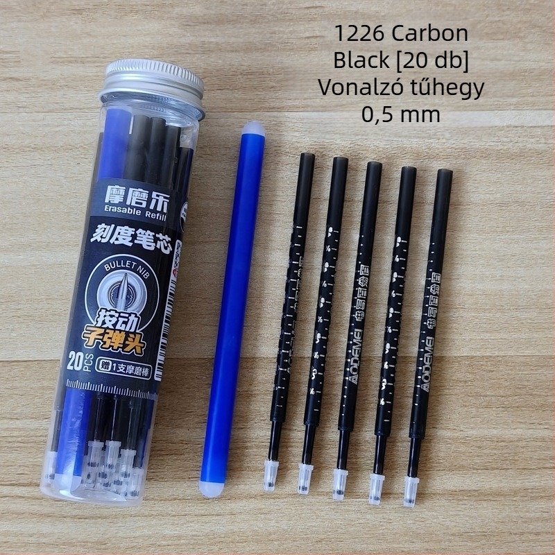 Odami 20 darab gél toll töltőanyag, toló-eraszív mechanizmushoz, 0,5 mm – Crystal Blue és Carbon Black