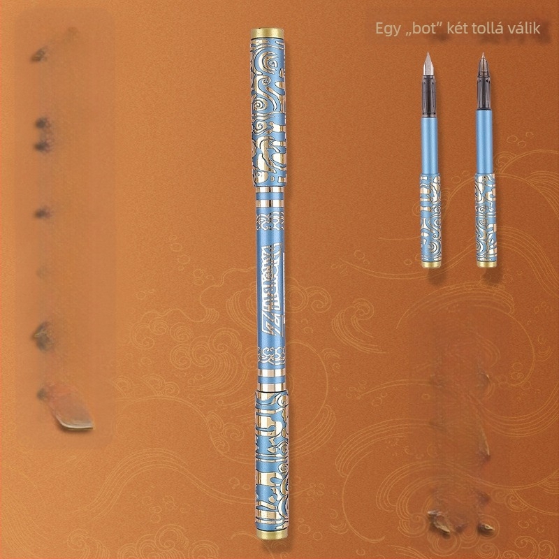 Kétoldalas toll arany gyűrűvel és kihúzható tintapatronnal, vékony hegy 0.38 mm, harmadik osztályosok írásgyakorlásához