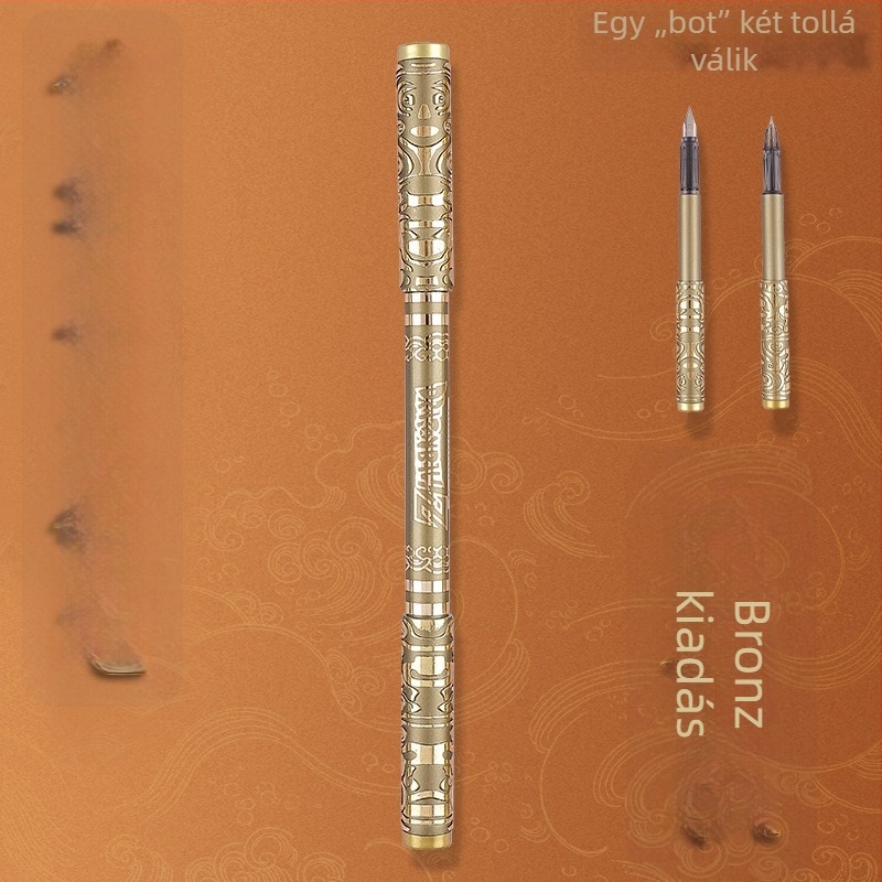 Kétoldalas toll arany gyűrűvel és kihúzható tintapatronnal, vékony hegy 0.38 mm, harmadik osztályosok írásgyakorlásához