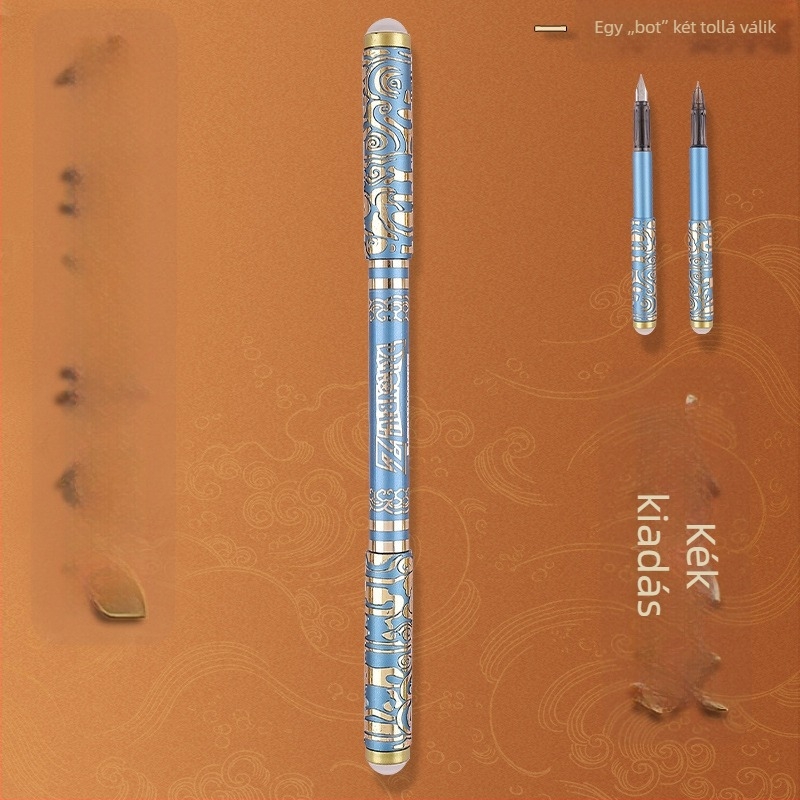 Kétoldalas toll arany gyűrűvel és kihúzható tintapatronnal, vékony hegy 0.38 mm, harmadik osztályosok írásgyakorlásához