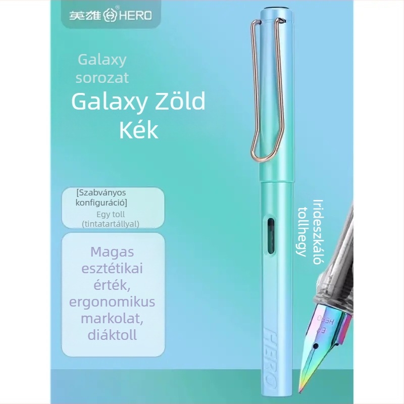 HERO 1359 Galaktikus toll – vékony hegye, ergonómikus fogása harmadik osztályos diákok számára, két tinta-tartályos rendszer, műanyag ház, dobozban.
