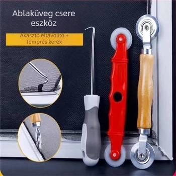 Ablak háló montázsához spline görgővel tervezett eszköz, háló telepítéséhez (tartalmaz roller, szalag és kampó)