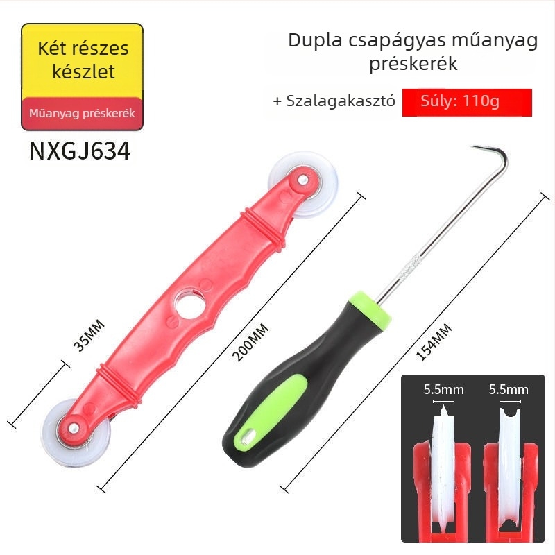 Ablak háló montázsához spline görgővel tervezett eszköz, háló telepítéséhez (tartalmaz roller, szalag és kampó)