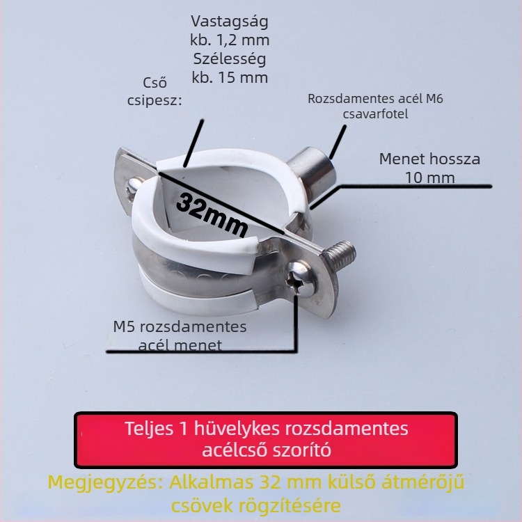 Rozsdamentes acél vízcső karika PVC csatornázási klippel, rögzítő állvány; névleges Ø75 mm, rögzítő Ø75 mm