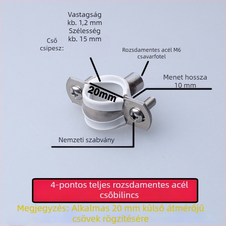 Rozsdamentes acél vízcső karika PVC csatornázási klippel, rögzítő állvány; névleges Ø75 mm, rögzítő Ø75 mm