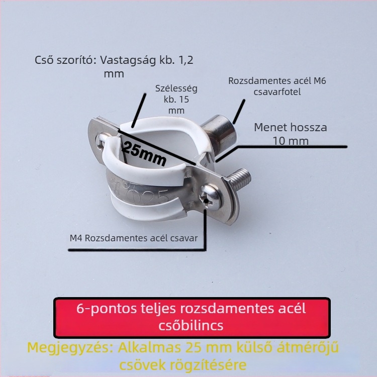 Rozsdamentes acél vízcső karika PVC csatornázási klippel, rögzítő állvány; névleges Ø75 mm, rögzítő Ø75 mm