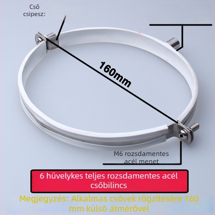 Rozsdamentes acél vízcső karika PVC csatornázási klippel, rögzítő állvány; névleges Ø75 mm, rögzítő Ø75 mm