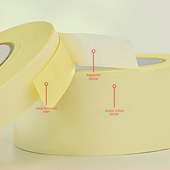 Fehér ecetsav szövetszalag magas hőmérsékletű szigetelésre LCD-javításhoz, elválasztó papírral; vastagság 0.2 mm; hőállóság: hosszú táv 100°C, rövid táv 180°C; hordozó: ecetsav szövet; papírtok; eredet Dongguan