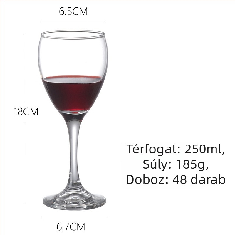 Vörösboros pohár készlet – üveg, modern minimalista stílus, kapacitás 201–300 ml, 2 darab