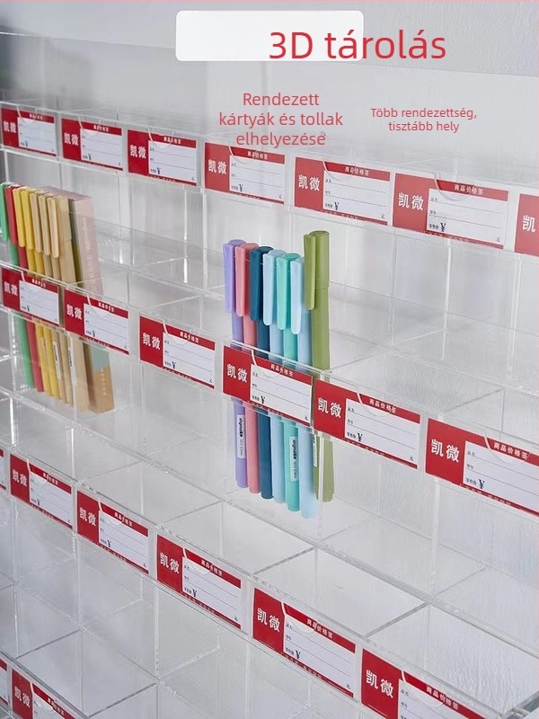 Tolltartó kiállítóállvány, akril, többszintes pagoda alakú, négyzetes forma, Geddes