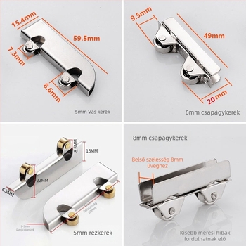 Üvegcsipkés görgő vitrintartóhoz, rozsdamentes acél/vas, OD 7.3, Ø3.7 tengely, max terhelés 15 kg