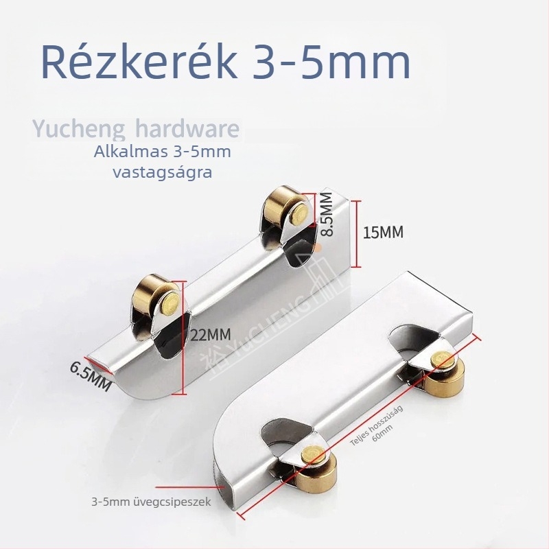 Üvegcsipkés görgő vitrintartóhoz, rozsdamentes acél/vas, OD 7.3, Ø3.7 tengely, max terhelés 15 kg