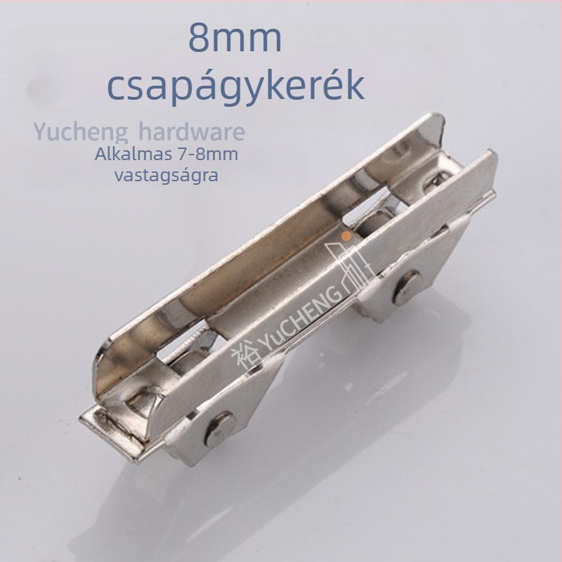 Üvegcsipkés görgő vitrintartóhoz, rozsdamentes acél/vas, OD 7.3, Ø3.7 tengely, max terhelés 15 kg