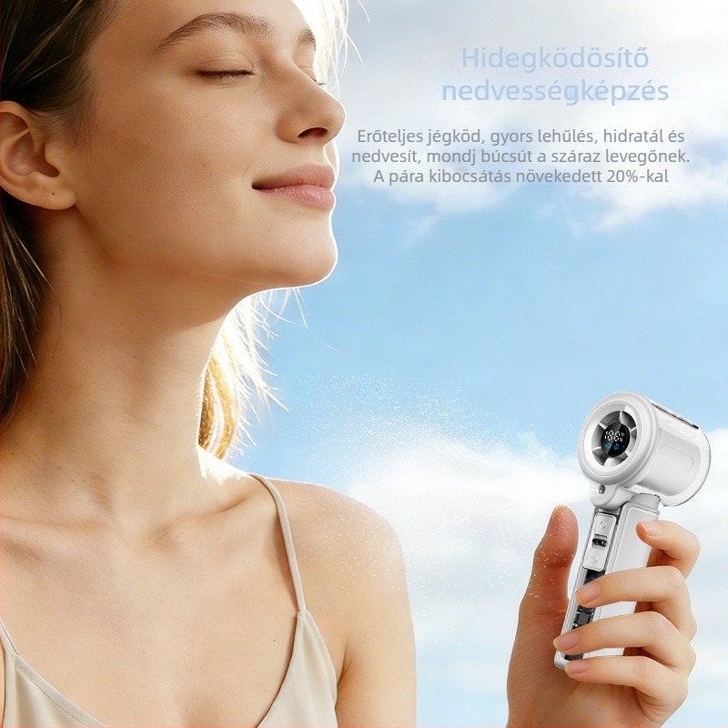 Kézi USB-töltéses mini turbóventilátor beépített 2000–4000mAh akkumulátorral, 5 sebesség, brushless motor, összecsukható és nyakba akasztható