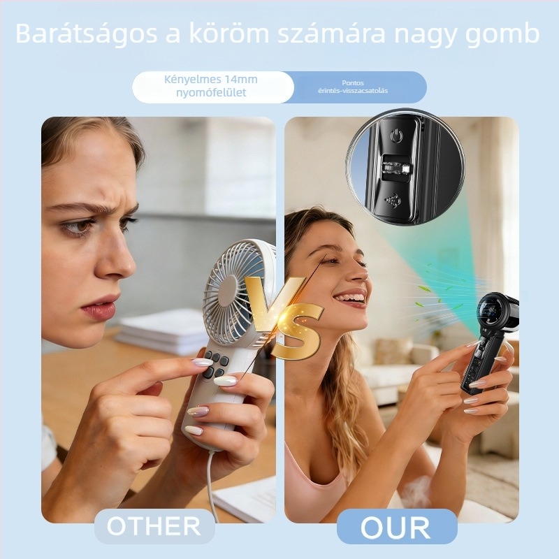 Kézi USB-töltéses mini turbóventilátor beépített 2000–4000mAh akkumulátorral, 5 sebesség, brushless motor, összecsukható és nyakba akasztható