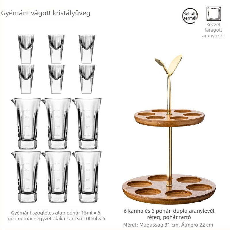 Kristályból készült szeszesital-pohár készlet, modern minimalista stílus, 3 db, 1-100 ml kapacitás