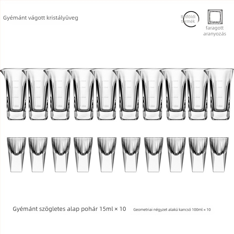 Kristályból készült szeszesital-pohár készlet, modern minimalista stílus, 3 db, 1-100 ml kapacitás