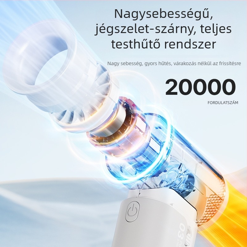 Kültéri mini hordozható ventilátor USB töltéssel, 5 lapát, 3 sebesség, brushless motor, ABS ház, 2000-4000mAh