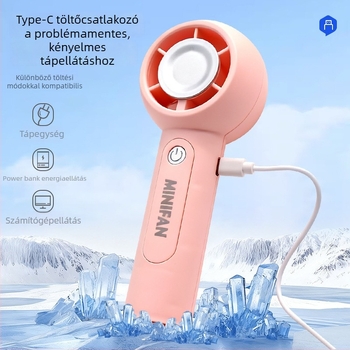 USB-töltéses kézi ventilátor, 5V 2.5W, 3 sebességfokozat, beépített 300–500 mAh akkumulátor