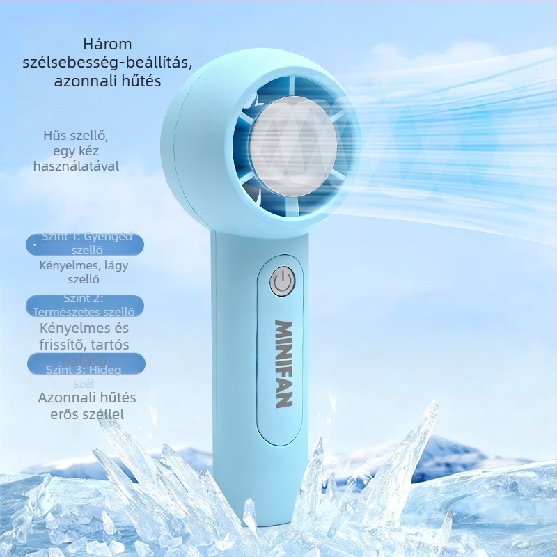 USB-töltéses kézi ventilátor, 5V 2.5W, 3 sebességfokozat, beépített 300–500 mAh akkumulátor