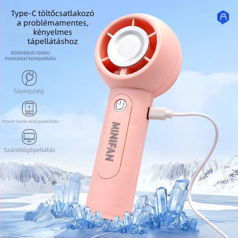 USB-töltéses kézi ventilátor, 5V 2.5W, 3 sebességfokozat, beépített 300–500 mAh akkumulátor