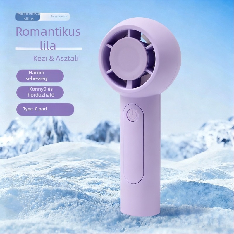 USB-töltéses kézi ventilátor, 5V 2.5W, 3 sebességfokozat, beépített 300–500 mAh akkumulátor