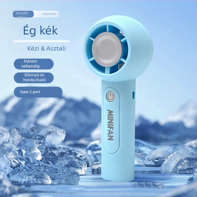 USB-töltéses kézi ventilátor, 5V 2.5W, 3 sebességfokozat, beépített 300–500 mAh akkumulátor