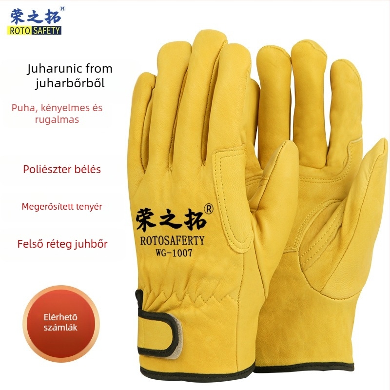 Rongzhituo GTAW hegesztő kesztyűk – első réteg juh- és tehénbőrből, hegesztéshez, magas hőmérséklet-tűrés, égési sérülések elleni védelem, kopásálló, 120 g