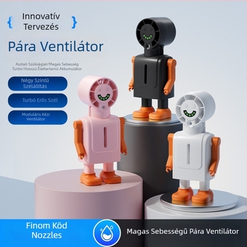 Kézi permetezős ventilátor digitális kijelzővel, beépített 1200–2000mAh akkumulátor, brushless motor, 4 fokozatú sebesség, permetező funkció
