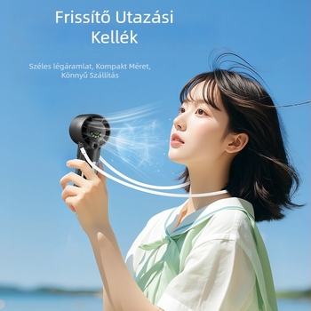 Kézi permetezős ventilátor digitális kijelzővel, beépített 1200–2000mAh akkumulátor, brushless motor, 4 fokozatú sebesség, permetező funkció
