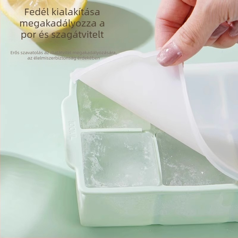 Szilikon jégkocka forma, fedéllel, gyorsfagyasztás, könnyű kiemelés