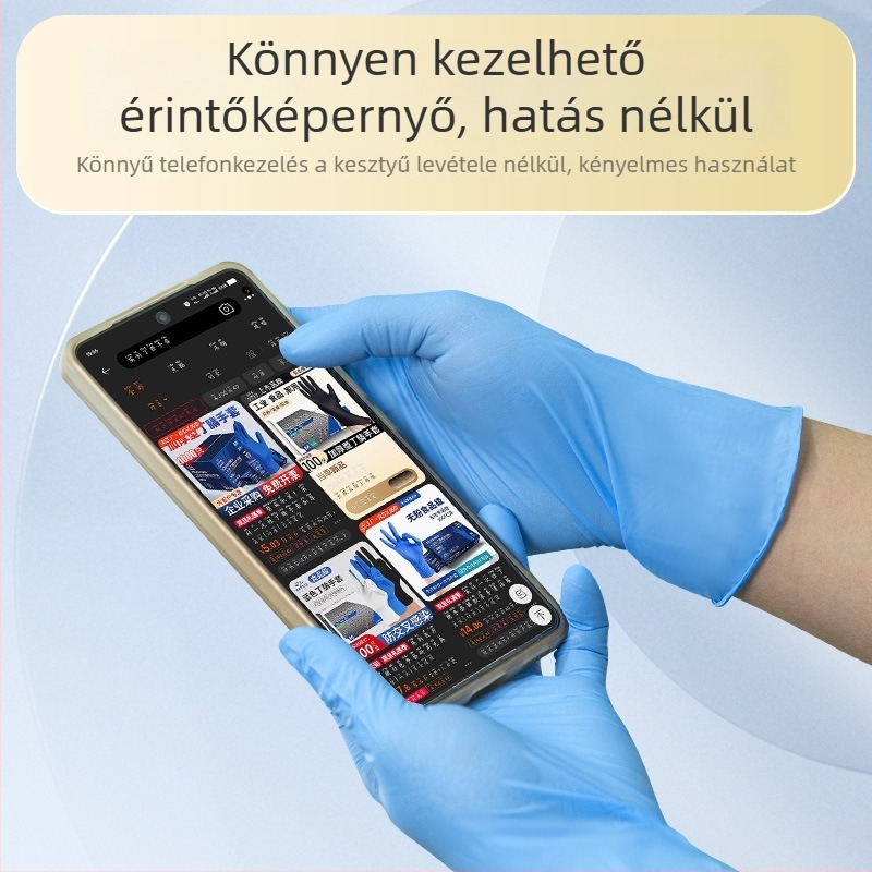Egyszer használatos nitril kesztyűk, megvastított kivitelben, kopásálló, vágásálló, sav- és bázisálló, építkezési területekre