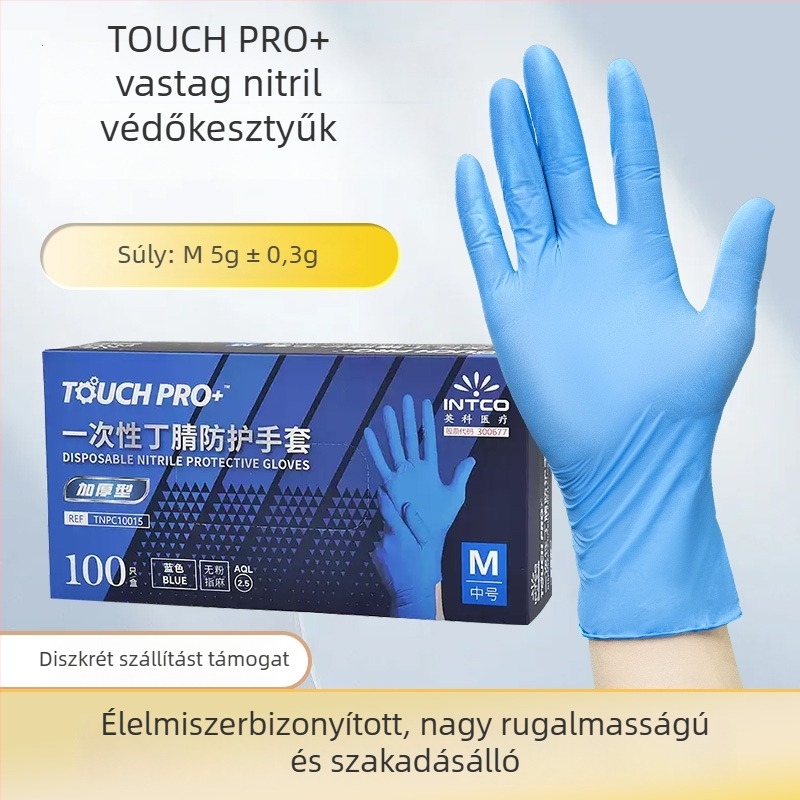 Egyszer használatos nitril kesztyűk, megvastított kivitelben, kopásálló, vágásálló, sav- és bázisálló, építkezési területekre