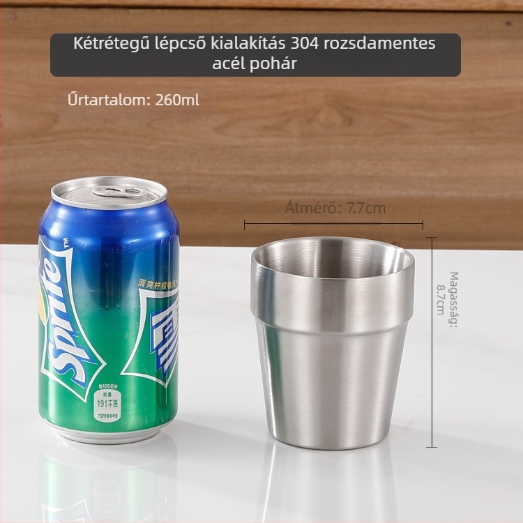304 rozsdamentes acél kemping sörös bögre, egyfalú, matt felület, 401-500 ml, arany színű