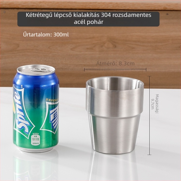 304 rozsdamentes acél kemping sörös bögre, egyfalú, matt felület, 401-500 ml, arany színű