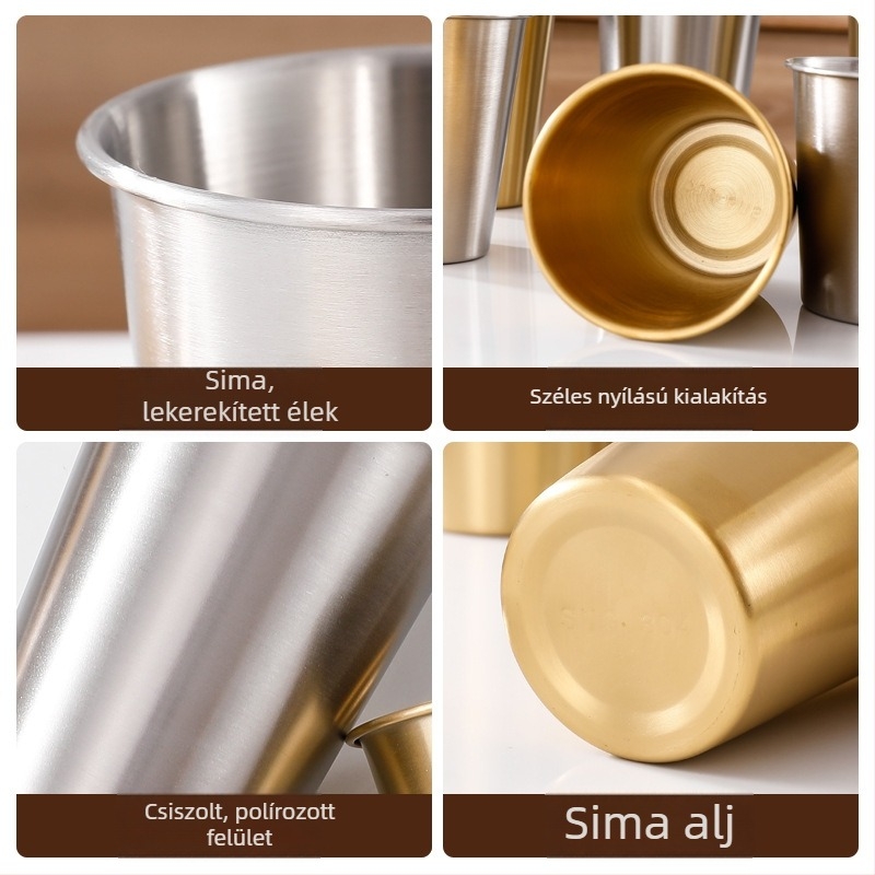 304 rozsdamentes acél kemping sörös bögre, egyfalú, matt felület, 401-500 ml, arany színű