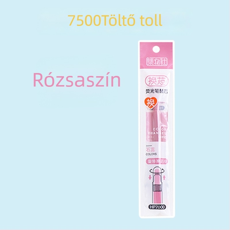 Fluoreszkáló marker toll cserélhető patronnal és puha heggyel (Model HP7500; Műanyag héj; 6 db kis dobozban; Cserélhető patron; Puha hegy)
