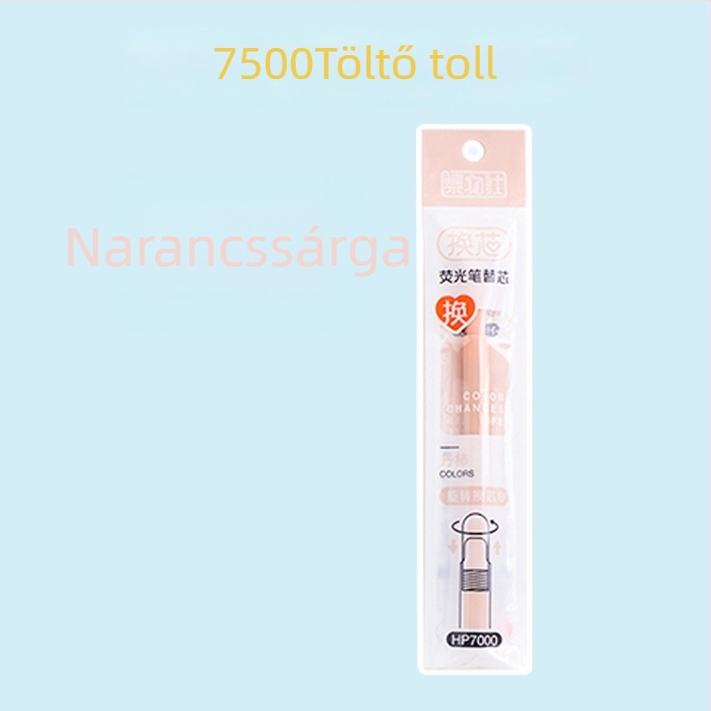 Fluoreszkáló marker toll cserélhető patronnal és puha heggyel (Model HP7500; Műanyag héj; 6 db kis dobozban; Cserélhető patron; Puha hegy)