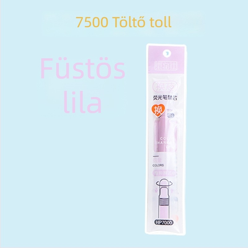 Fluoreszkáló marker toll cserélhető patronnal és puha heggyel (Model HP7500; Műanyag héj; 6 db kis dobozban; Cserélhető patron; Puha hegy)