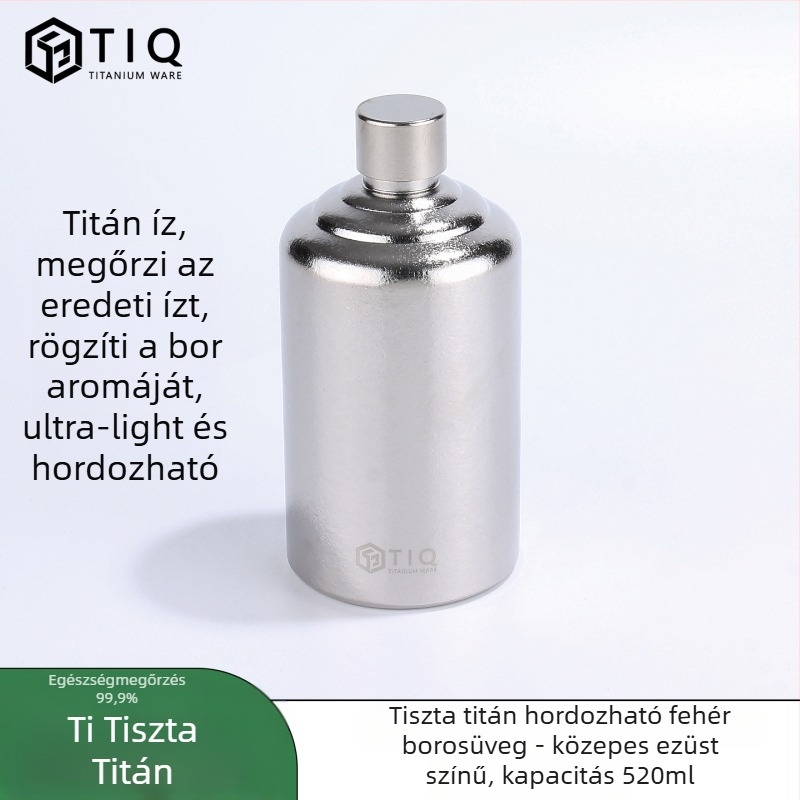 Titánból készült borosüveg – nagy kapacitású, egyenes hengeres forma, zárt, hordozható kültéren és otthoni használatra