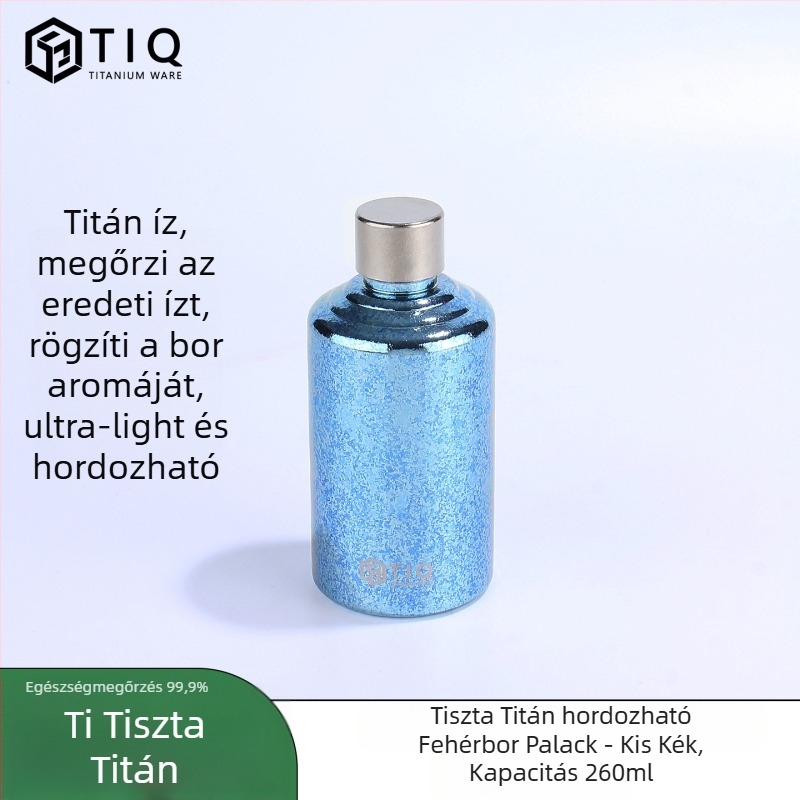 Titánból készült borosüveg – nagy kapacitású, egyenes hengeres forma, zárt, hordozható kültéren és otthoni használatra