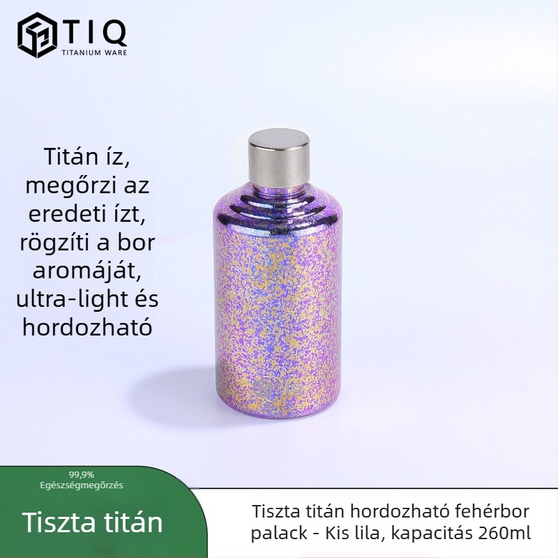 Titánból készült borosüveg – nagy kapacitású, egyenes hengeres forma, zárt, hordozható kültéren és otthoni használatra