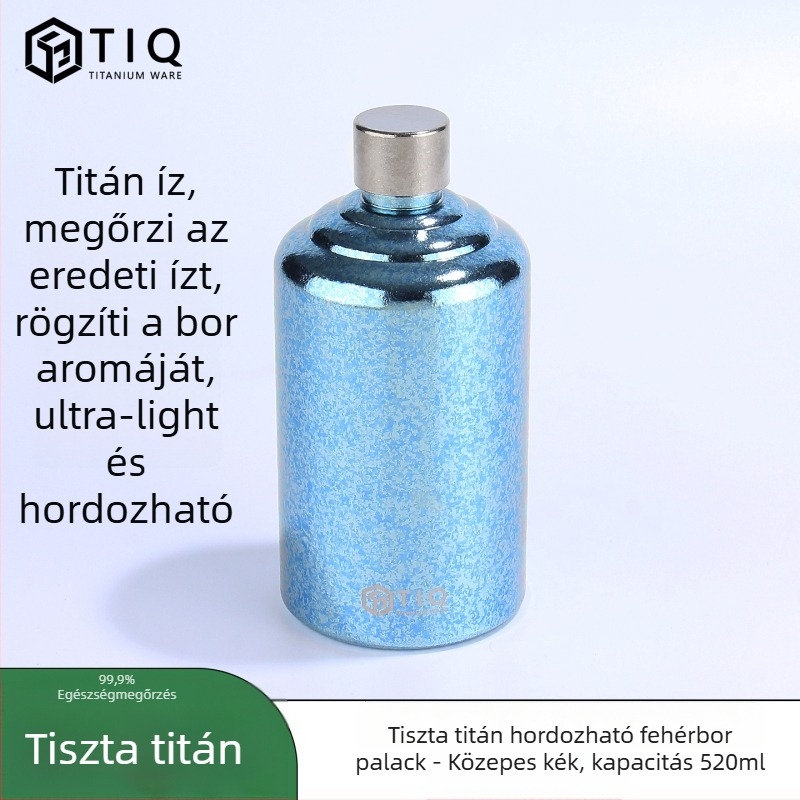 Titánból készült borosüveg – nagy kapacitású, egyenes hengeres forma, zárt, hordozható kültéren és otthoni használatra