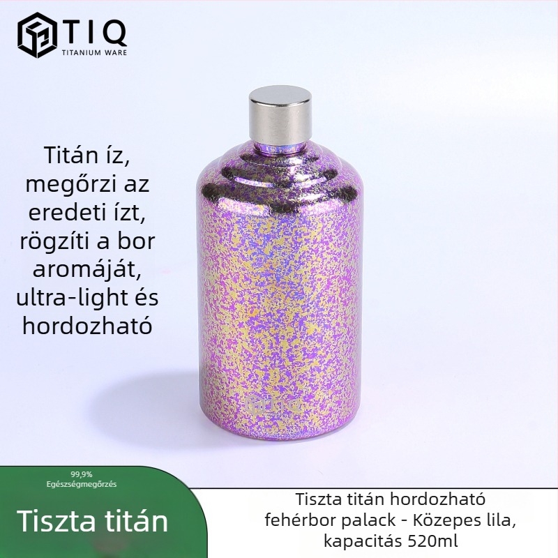Titánból készült borosüveg – nagy kapacitású, egyenes hengeres forma, zárt, hordozható kültéren és otthoni használatra